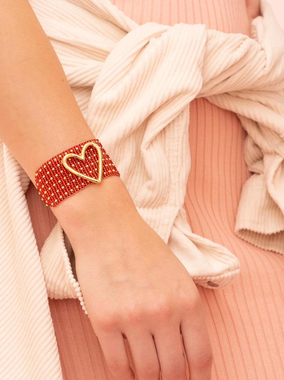 Pulsera Tejida Corazon Bold Rojo