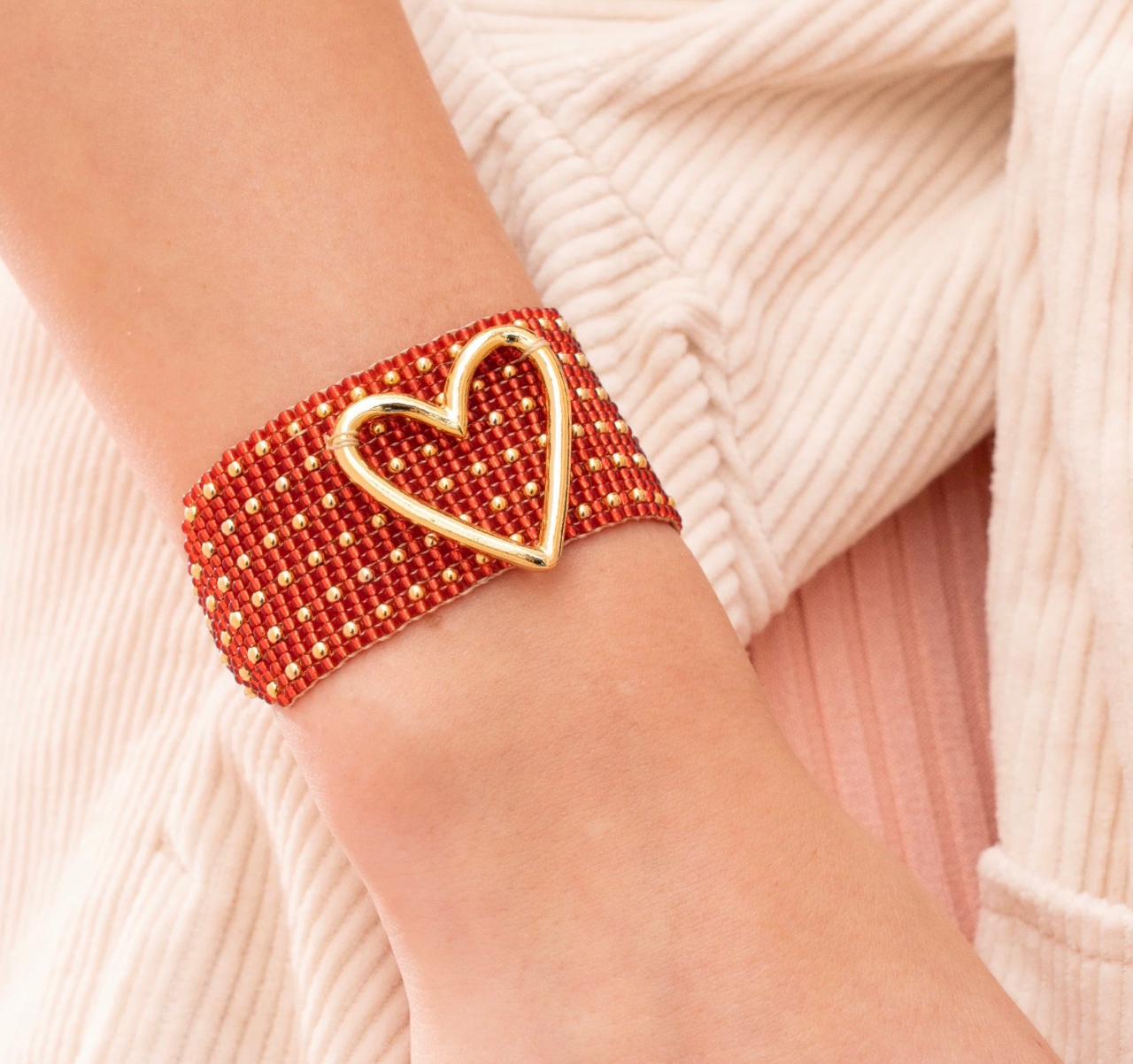 Pulsera Tejida Corazon Bold Rojo