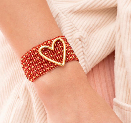 Pulsera Tejida Corazon Bold Rojo